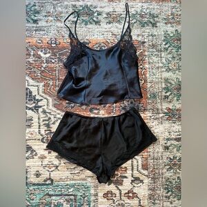 Victoria's Secret Black Satin Lace Sleepwear Set